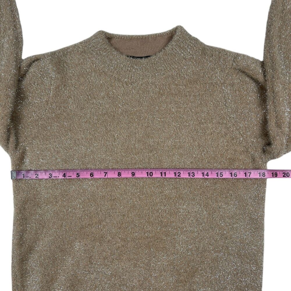 White House Black Market Metallic Tinsel Sweater Medium Champagne Long Sleeve - Picture 7 of 10